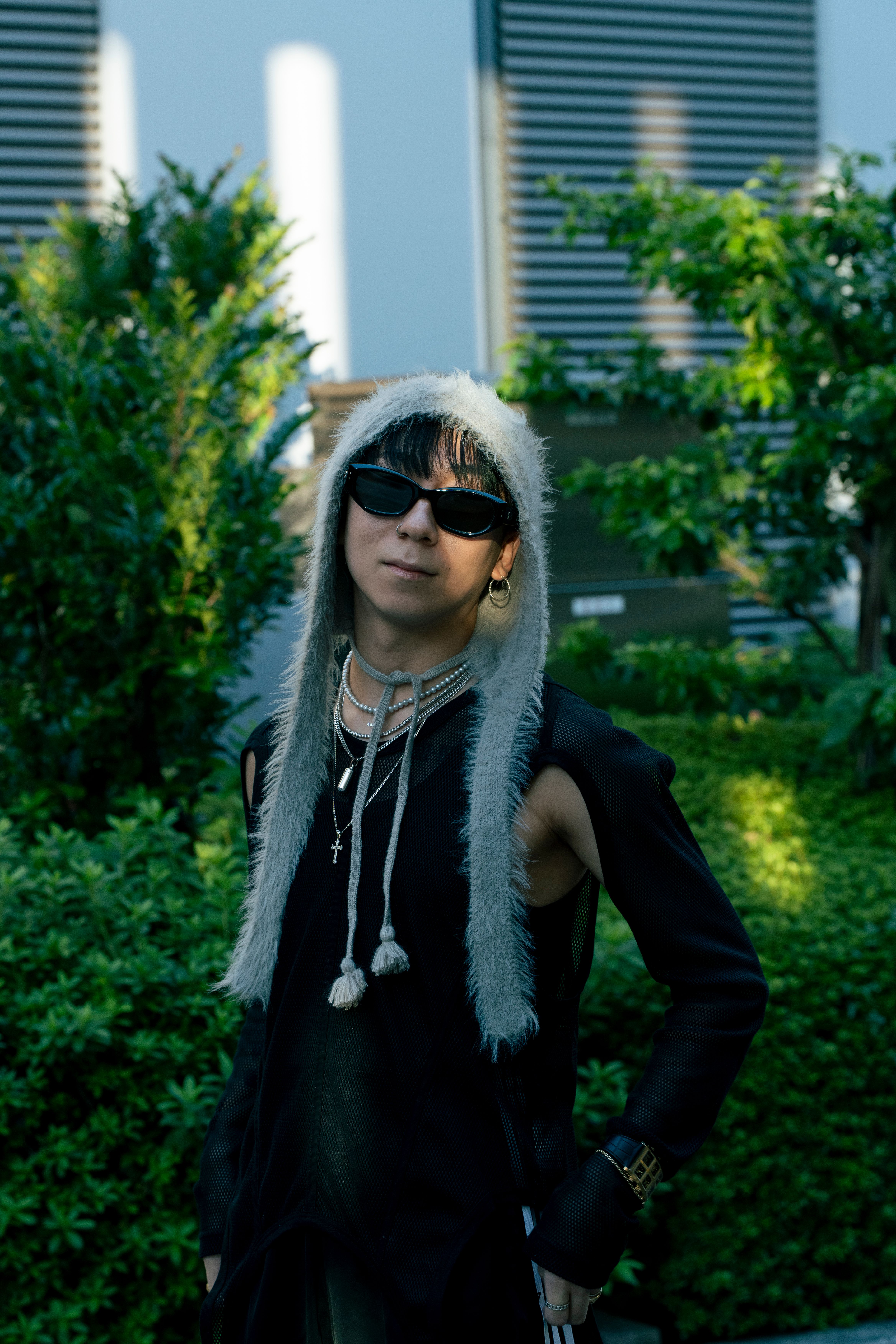 Stylish japanese boy in evening light